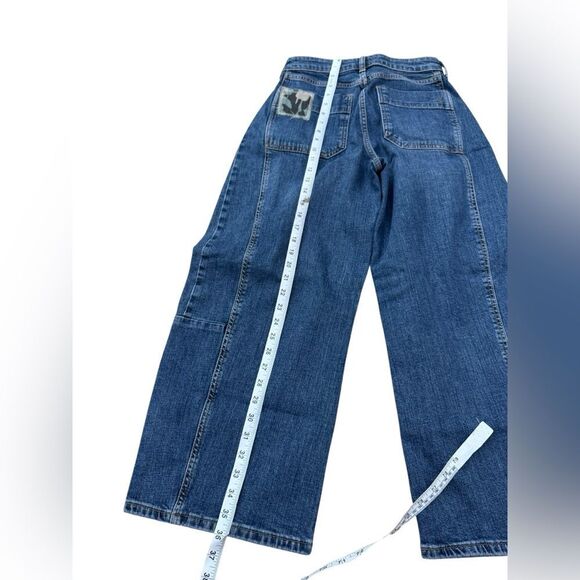 Anthropologie-Pilcro camo Patchwork Heritage Curve Mid-Rise Barrel Jeans-26 - Picture 5 of 6